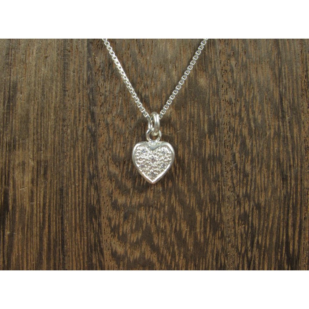 16" Sterling Silver Simple Love Heart Cubic Zirconia Necklace Vintage Minimalist